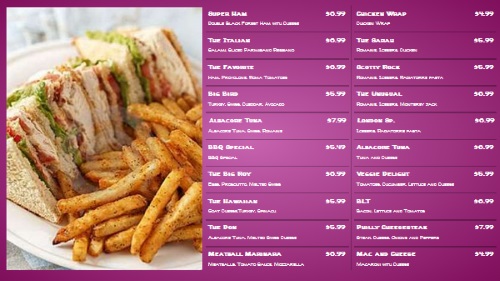 Chalk Board Menu - 20 Items in Purple color