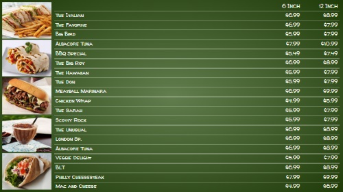 Chalk Board Menu - 20 Items with 2 Price Levels in Green color