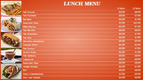 Chalk Board Menu - 20 Items with 2 Price Levels in Orange color