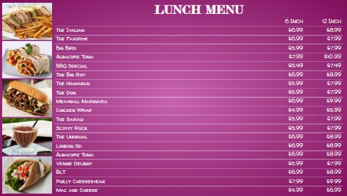 Chalk Board Menu - 20 Items with 2 Price Levels in Purple color