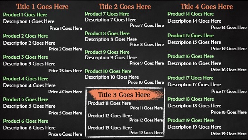 Digital Signage Template for Chalkboard Menu Board - 19 Items