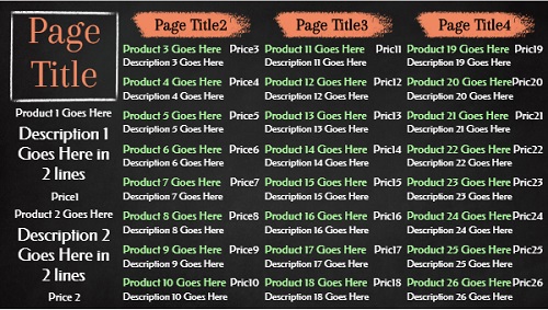 Digital Signage Template for Chalkboard Menu Board - 26 Items
