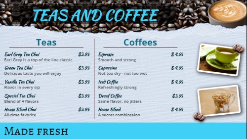 Coffee Shop / Cafe Menu - 10 Items in Blue color