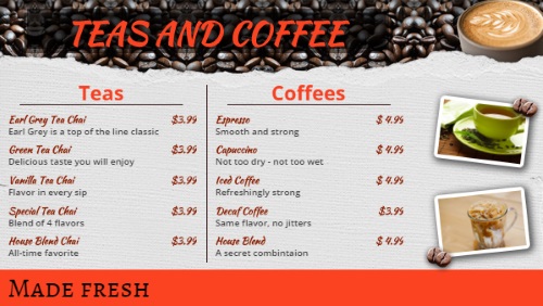 Coffee Shop / Cafe Menu - 10 Items in Orange color