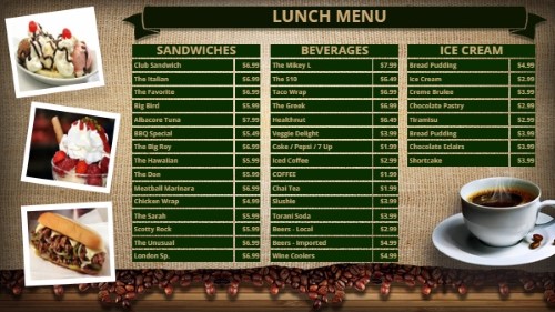 Coffee Shop / Cafe Menu - 38 Items in Green color