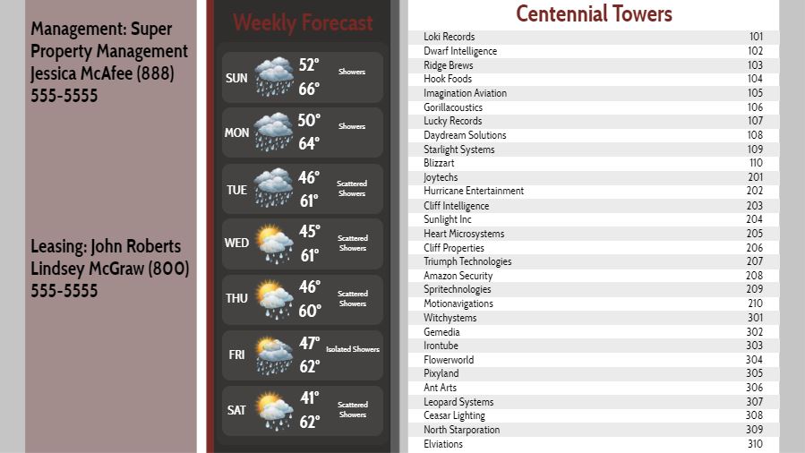 Lobby Directory with Weekly Weather - 30 Items in Grey color