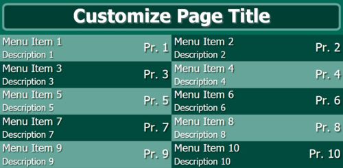 Digital Menu Board - 10 Items in Teal color