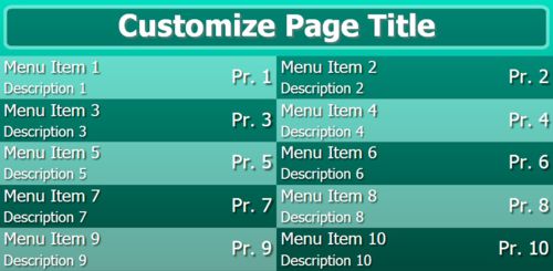 Digital Menu Board - 10 Items in Teal color