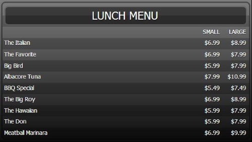 Digital Menu Board - 10 Items with 2 Price Levels in Black color