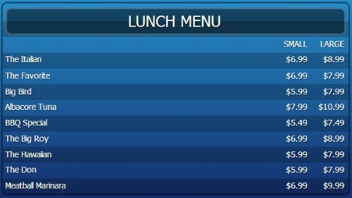 Digital Menu Board - 10 Items with 2 Price Levels in Blue color