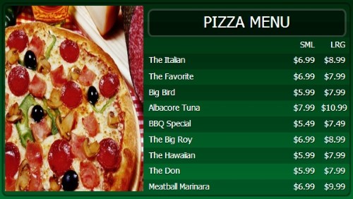 Digital Menu Board - 10 Items with 2 Price Levels in Green color