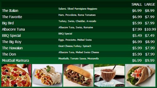 Digital Menu Board - 10 Items with 2 Price Levels in Green color