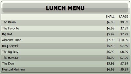 Digital Menu Board - 10 Items with 2 Price Levels in Grey color