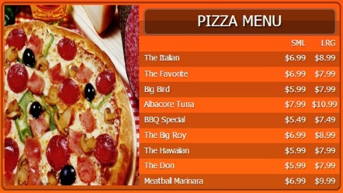 Digital Menu Board - 10 Items with 2 Price Levels in Orange color