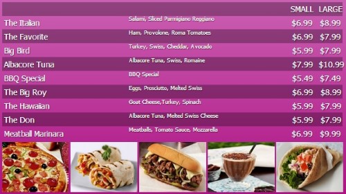 Digital Menu Board - 10 Items with 2 Price Levels in Purple color