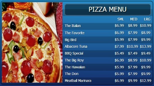 Digital Signage Template for Digital Menu Board - 10 Items with 3 Price Levels