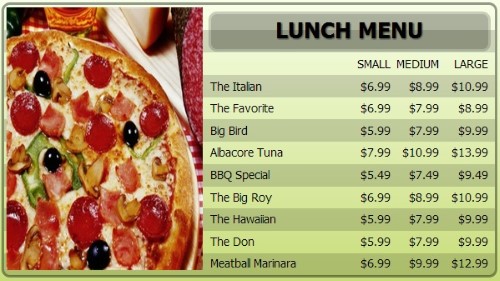 Digital Menu Board - 10 Items with 3 Price Levels in Green color