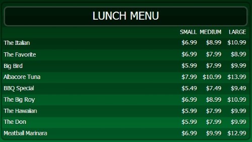 Digital Menu Board - 10 Items with 3 Price Levels in Green color