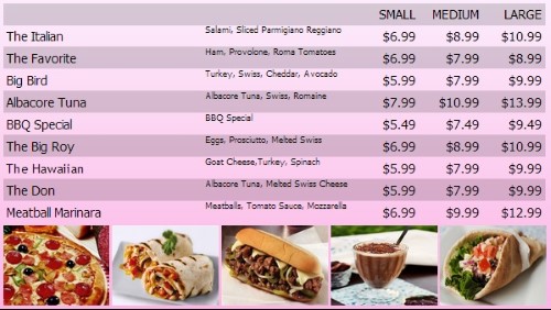 Digital Menu Board - 10 Items with 3 Price Levels in Pink color