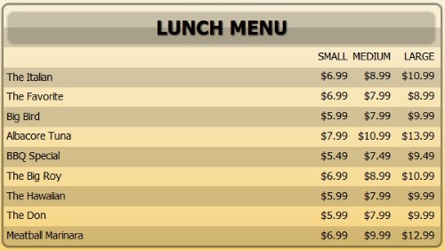 Digital Menu Board - 10 Items with 3 Price Levels in Yellow color