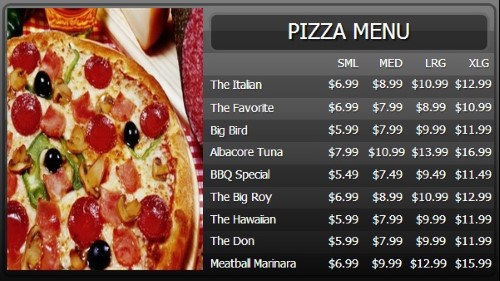 Digital Signage Template for Digital Menu Board - 10 Items with 4 Price Levels