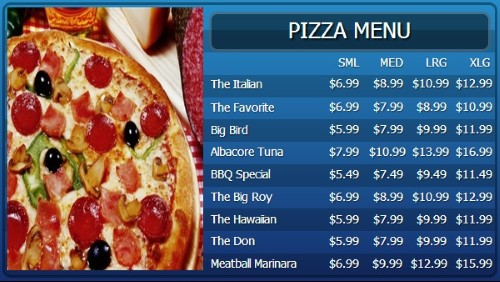 Digital Menu Board - 10 Items with 4 Price Levels in Blue color