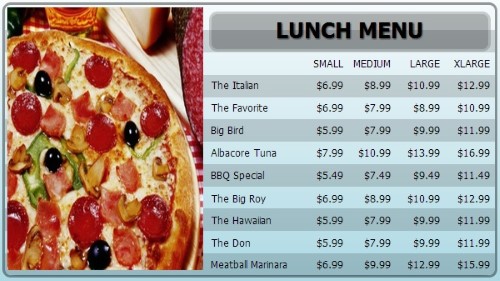 Digital Signage Template for Digital Menu Board - 10 Items with 4 Price Levels