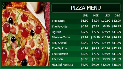 Digital Menu Board - 10 Items with 4 Price Levels in Green color