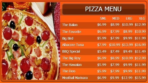 Digital Menu Board - 10 Items with 4 Price Levels in Orange color