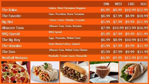 Digital Menu Board - 10 Items with 4 Price Levels in Orange color