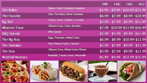 Digital Signage Template for Digital Menu Board - 10 Items with 4 Price Levels