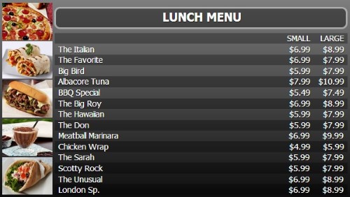 Digital Signage Template for Digital Menu Board - 15 Items with 2 Price Levels