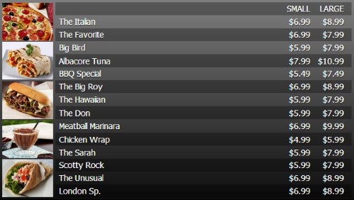 Digital Menu Board - 15 Items with 2 Price Levels in Black color