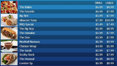 Digital Menu Board - 15 Items with 2 Price Levels in Blue color