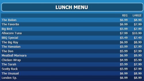 Digital Menu Board - 15 Items with 2 Price Levels in Blue color