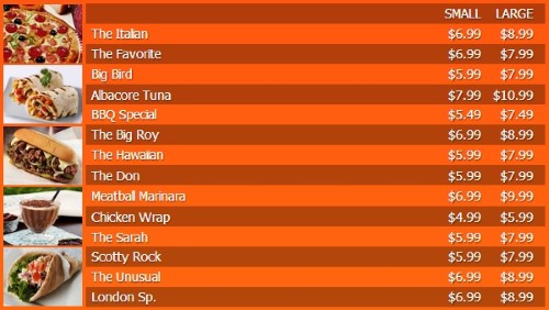 Digital Menu Board - 15 Items with 2 Price Levels in Orange color