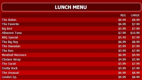 Digital Menu Board - 15 Items with 2 Price Levels in Red color