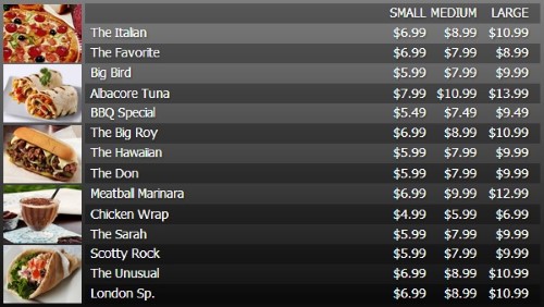 Digital Menu Board - 15 Items with 3 Price Levels in Black color