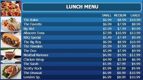 Digital Menu Board - 15 Items with 3 Price Levels in Blue color