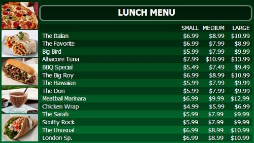 Digital Signage Template for Digital Menu Board - 15 Items with 3 Price Levels