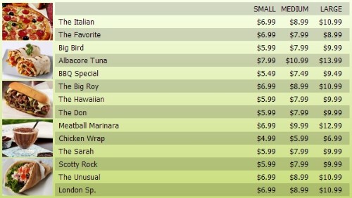 Digital Menu Board - 15 Items with 3 Price Levels in Green color