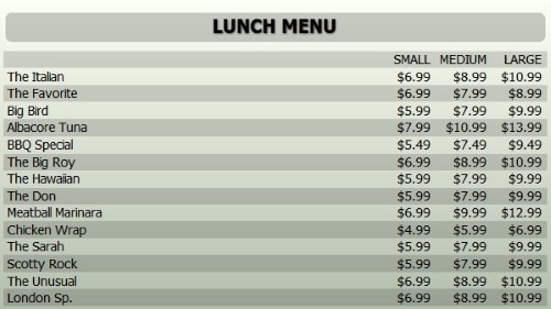 Digital Menu Board - 15 Items with 3 Price Levels in Grey color