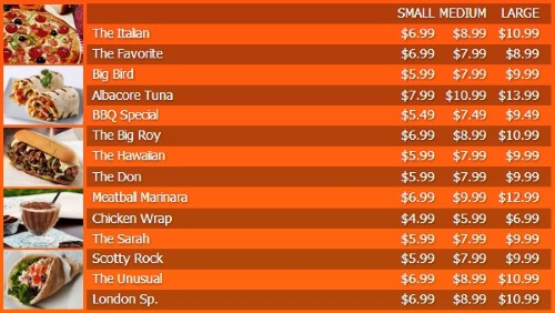 Digital Menu Board - 15 Items with 3 Price Levels in Orange color