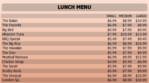 Digital Menu Board - 15 Items with 3 Price Levels in Orange color