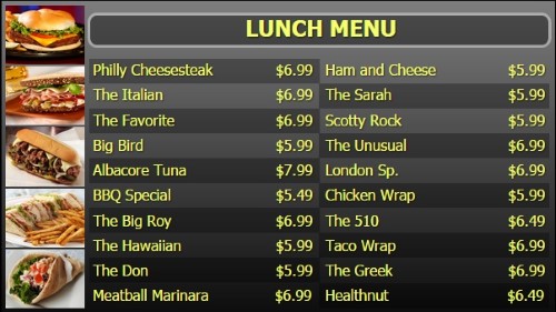 Digital Signage Template for Digital Menu Board - 20 Items - Yellow Text