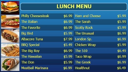 Digital Menu Board - 20 Items - Yellow Text in Blue color