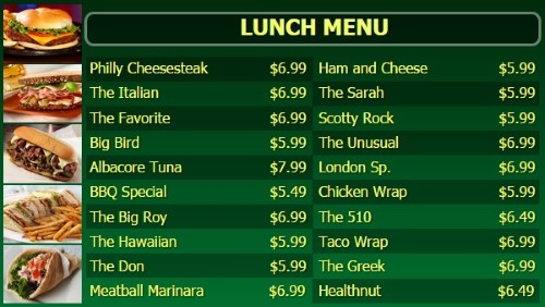 Digital Menu Board - 20 Items - Yellow Text in Green color