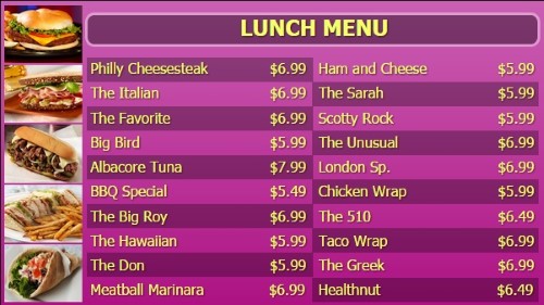 Digital Menu Board - 20 Items - Yellow Text in Purple color