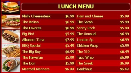 Digital Menu Board - 20 Items - Yellow Text in Red color