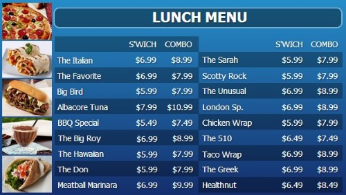 Digital Menu Board - 20 Items with 2 Price Levels in Blue color